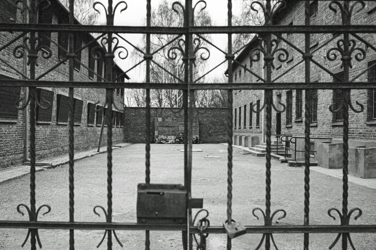 Execution wall between Block 10 and Block 11 in the main camp Auschwitz I. About 20,000 people were executed at the so-called "black wall"