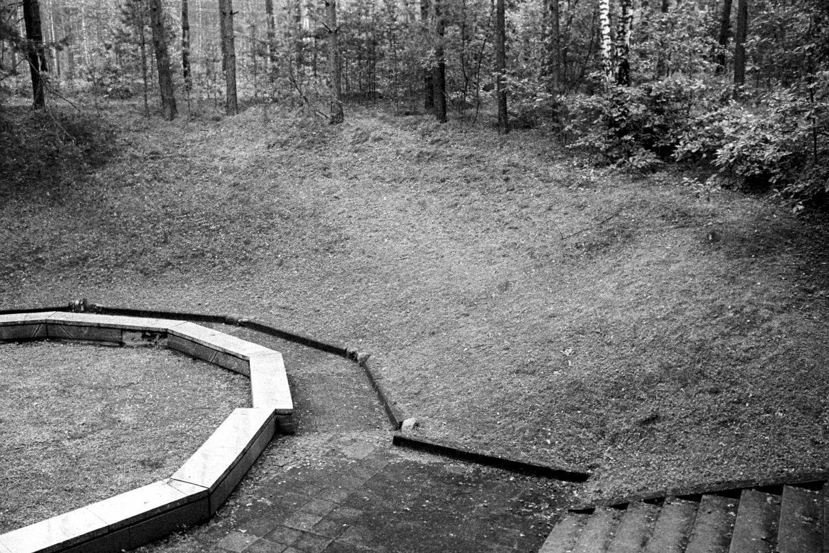 Fire pit in the forest of Paneriai, where victims were burned. As Soviet troops advanced in 1943, the Nazis tried to cover up the crime under the Aktion 1005 directive by unearthing the mass graves and burning many bodies. In total about 70,00 Jews, 20,000 Poles and about 8000 Soviet POW's were shot in.Paneriai/Lithuania.